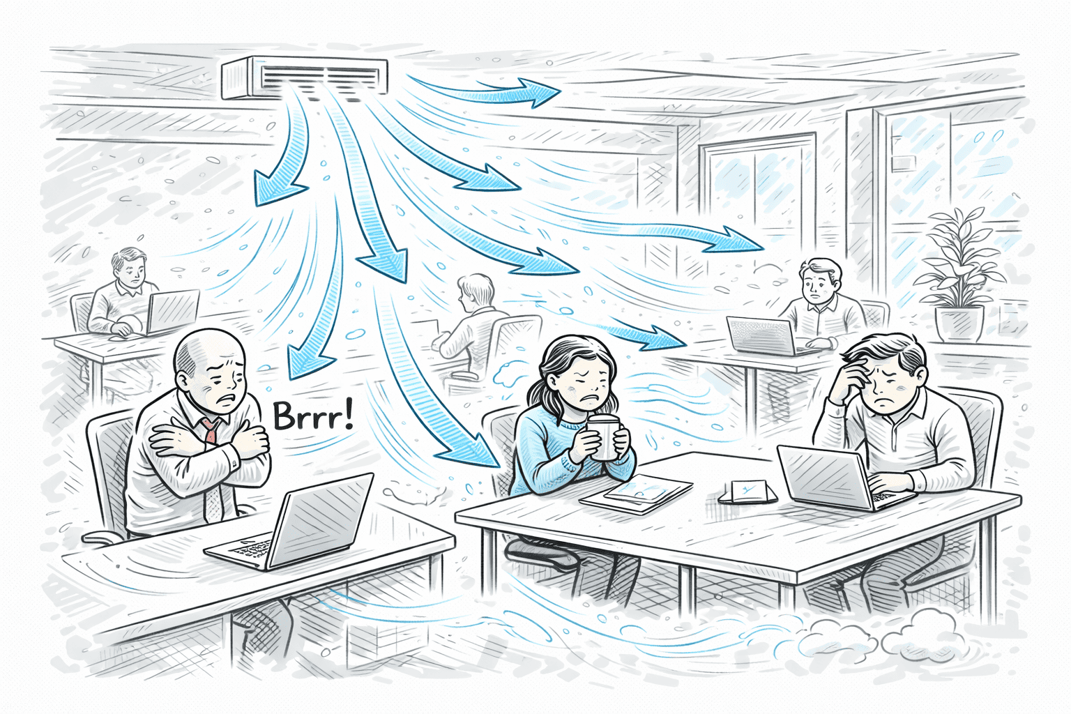 Open‑space office: draft and comfort fields