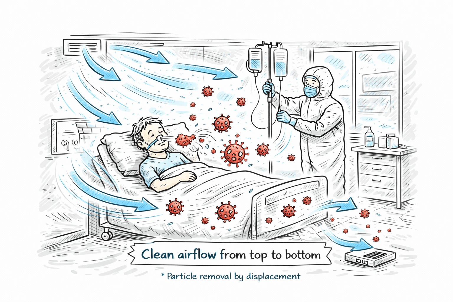 Aerosol/virus spread: particle paths